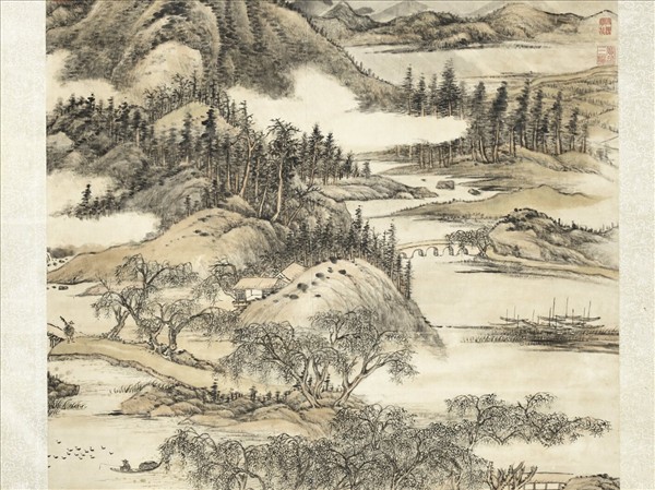 清張宗蒼柳塘夏雨高宗御題　軸