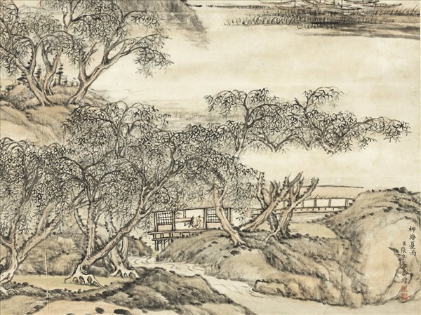 清張宗蒼柳塘夏雨高宗御題　軸