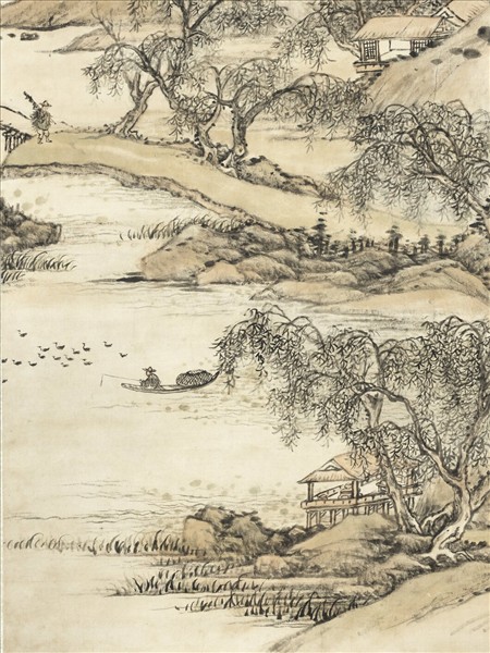 清張宗蒼柳塘夏雨高宗御題　軸