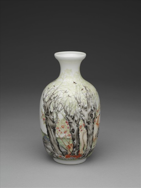 洋彩人物花鳥瓶