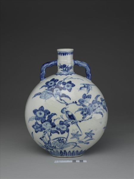 青花花鳥紋扁壺