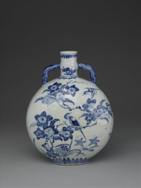 青花花鳥紋扁壺