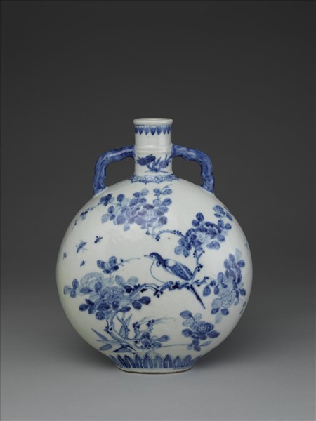 青花花鳥紋扁壺