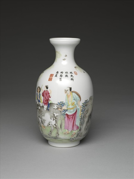 洋彩人物花鳥瓶