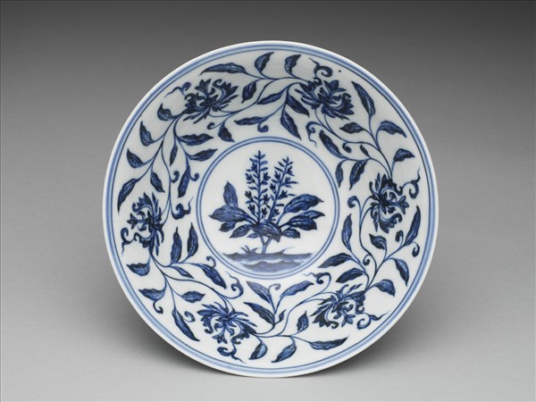 青花轉枝牡丹紋高足碗