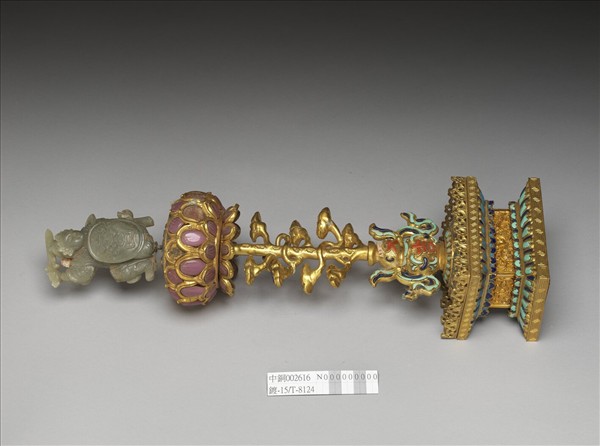 銅鍍金嵌玉及填料七政寶（武將）