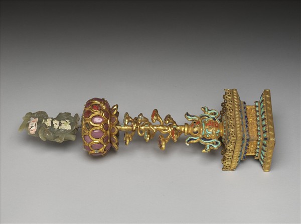 銅鍍金嵌玉及填料七政寶（武將）