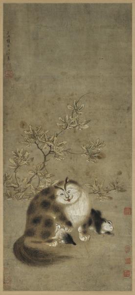 元趙雍子母貓　軸