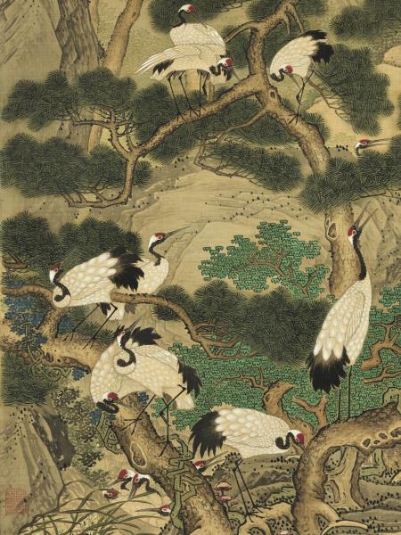 明呂紀百鶴圖　軸