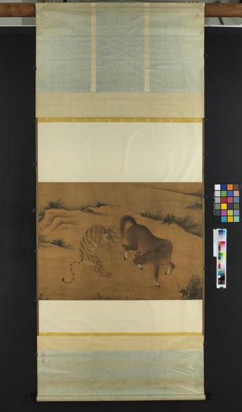 無名氏畫虎馬鬥圖　軸