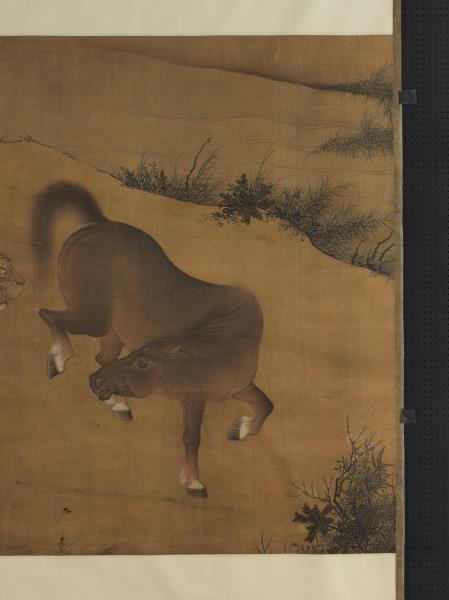 無名氏畫虎馬鬥圖　軸