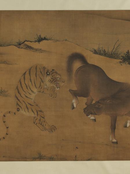 無名氏畫虎馬鬥圖　軸