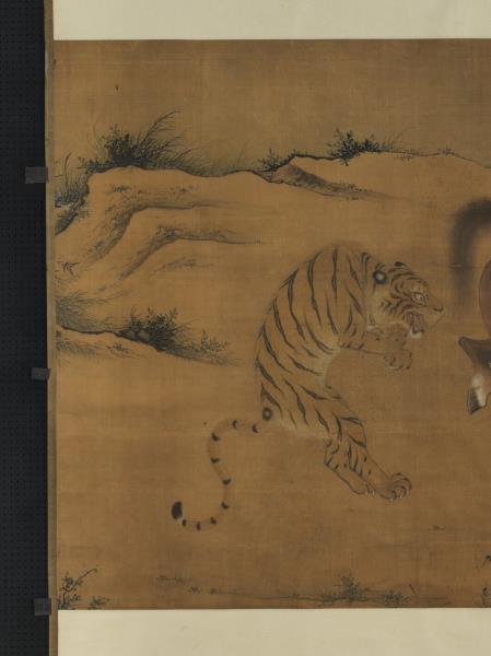 無名氏畫虎馬鬥圖　軸