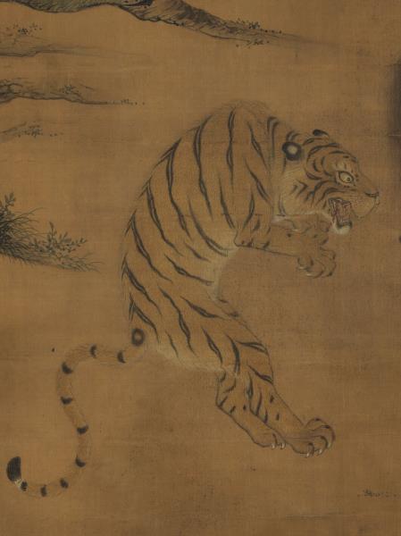 無名氏畫虎馬鬥圖　軸