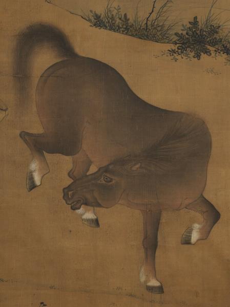 無名氏畫虎馬鬥圖　軸