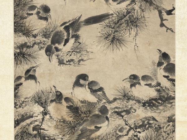 元曹知白十二時報喜圖　軸