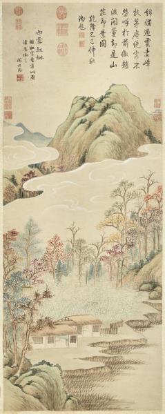 明關思白雲紅樹　軸