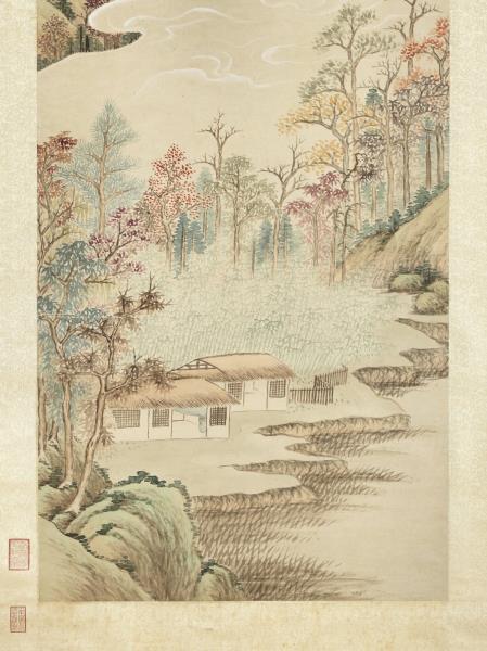 明關思白雲紅樹　軸