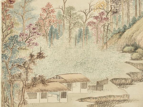 明關思白雲紅樹　軸