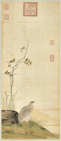 清李堅畫鵪鶉　軸