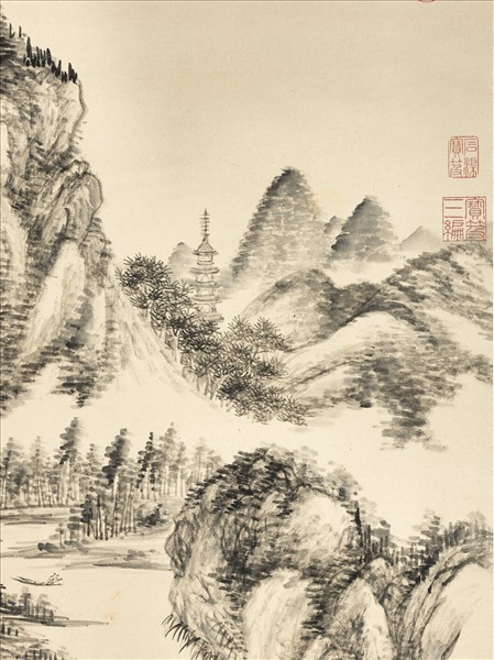 清董邦達煙樹漁莊　軸