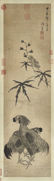 清周蕃秋葵雙雞　軸