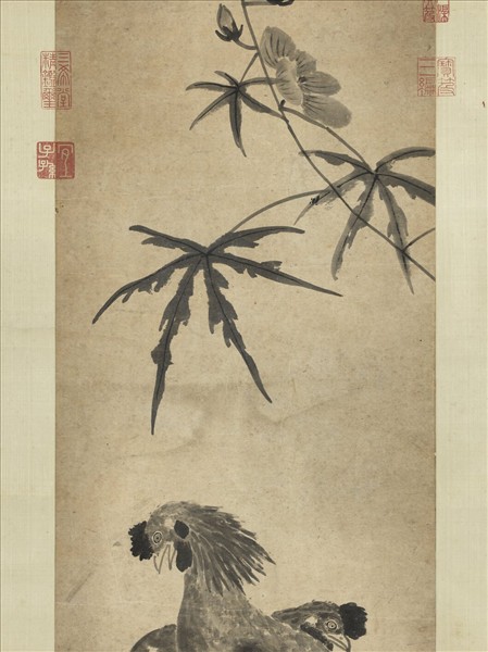 清周蕃秋葵雙雞　軸