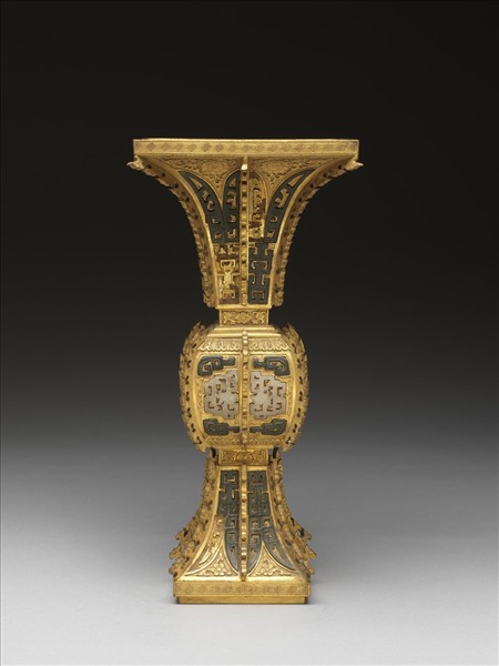 銅鍍金嵌玉觚（五供）