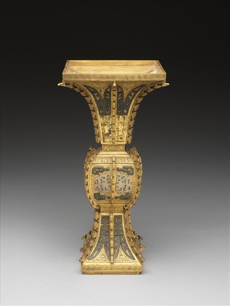 銅鍍金嵌玉觚（五供）