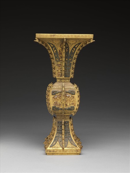 銅鍍金嵌玉觚（五供）