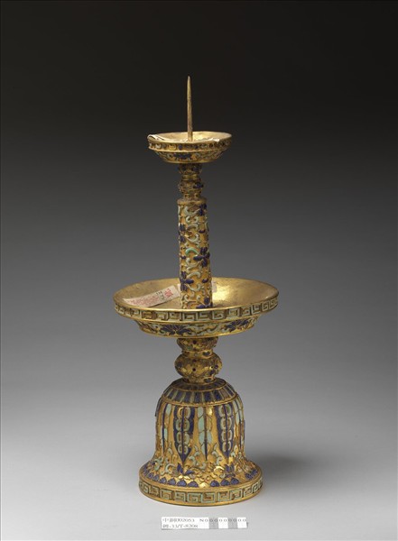 銅鍍金嵌松石及青金石燭台（五供）