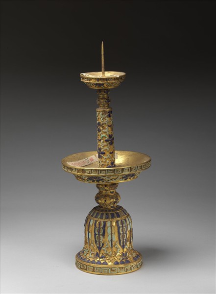 銅鍍金嵌松石及青金石燭台（五供）