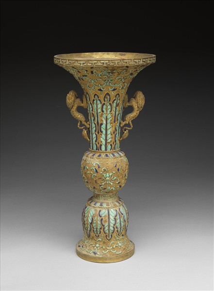 銅鍍金嵌綠松石及填料觚（五供）