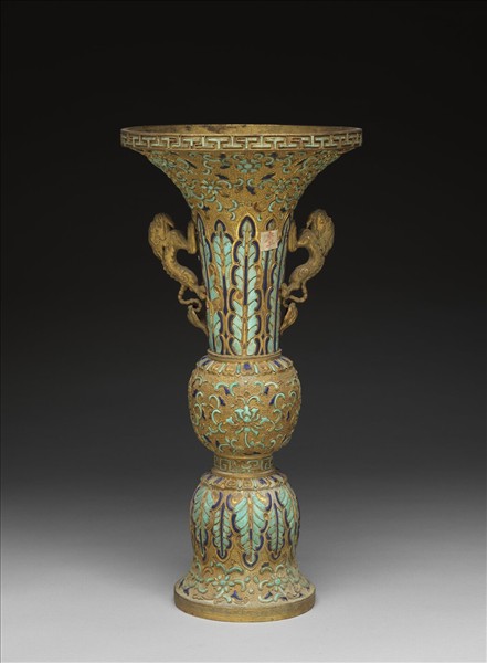 銅鍍金嵌綠松石及填料觚（五供）