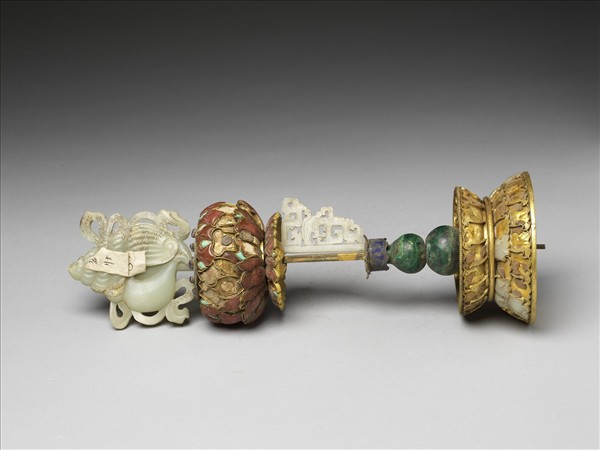 銅鍍金嵌玉及填料八寶（法螺）