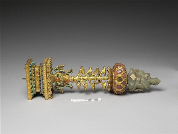 銅鍍金嵌玉及填料七政寶（財臣）