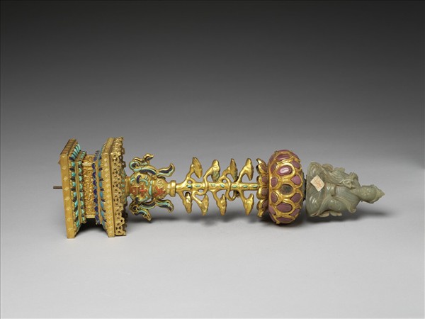 銅鍍金嵌玉及填料七政寶（財臣）