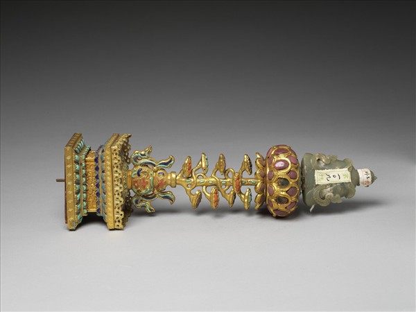 銅鍍金嵌玉及填料七政寶（財臣）