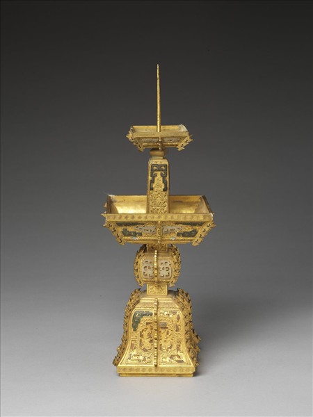 銅鍍金嵌玉燭台（五供）