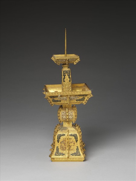 銅鍍金嵌玉燭台（五供）