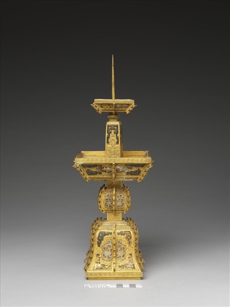 銅鍍金嵌玉燭台（五供）