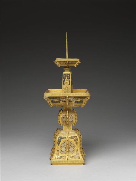 銅鍍金嵌玉燭台（五供）