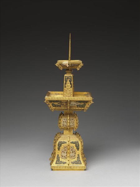 銅鍍金嵌玉燭台（五供）