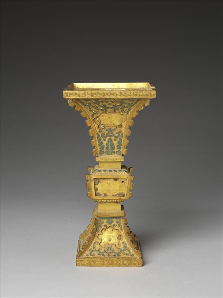 銅鍍金嵌玉及填料觚（五供）