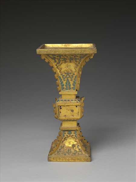 銅鍍金嵌玉及填料觚（五供）