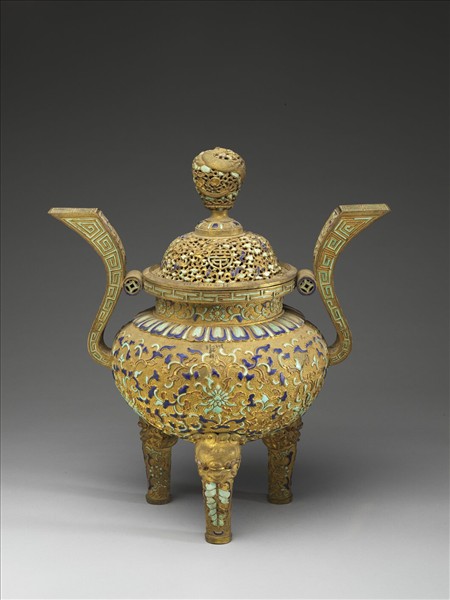 銅鍍金嵌綠松石及填料爐（五供）