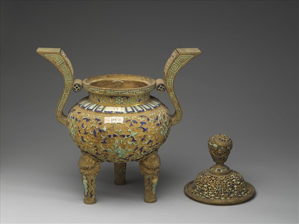 銅鍍金嵌綠松石及填料爐（五供）
