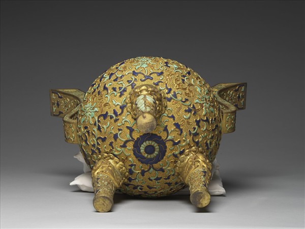 銅鍍金嵌綠松石及填料爐（五供）