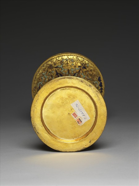 銅鍍金嵌松石及青金石觚（五供）