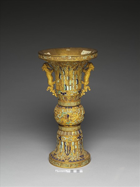 銅鍍金嵌松石及青金石觚（五供）